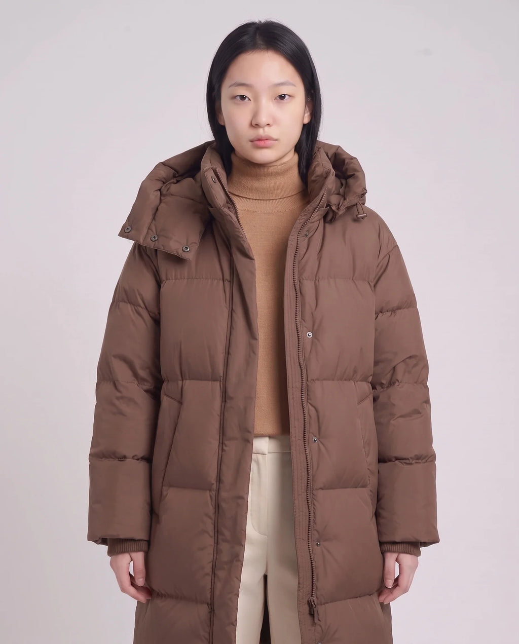 Doudoune maxi oversize à capuche et pressions