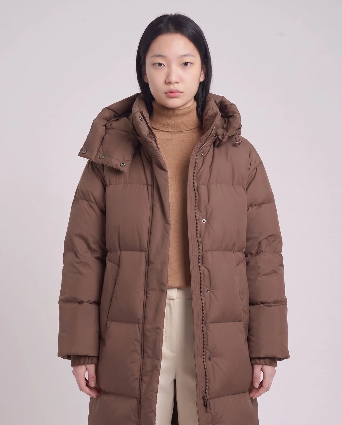Doudoune maxi oversize à capuche et pressions