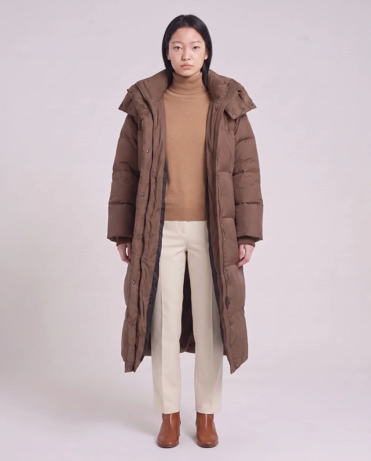 Doudoune maxi oversize à capuche et pressions