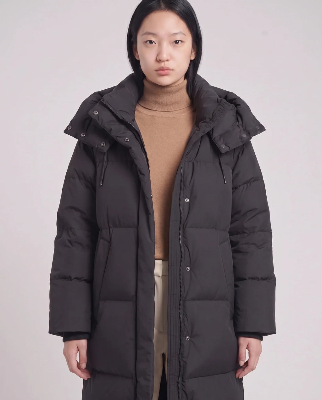 Doudoune maxi oversize à capuche et pressions