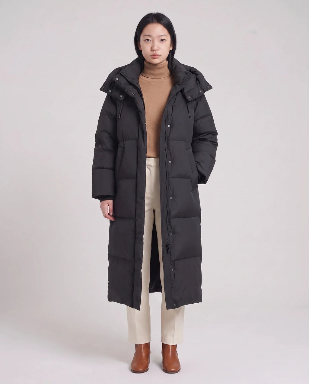 Doudoune maxi oversize à capuche et pressions