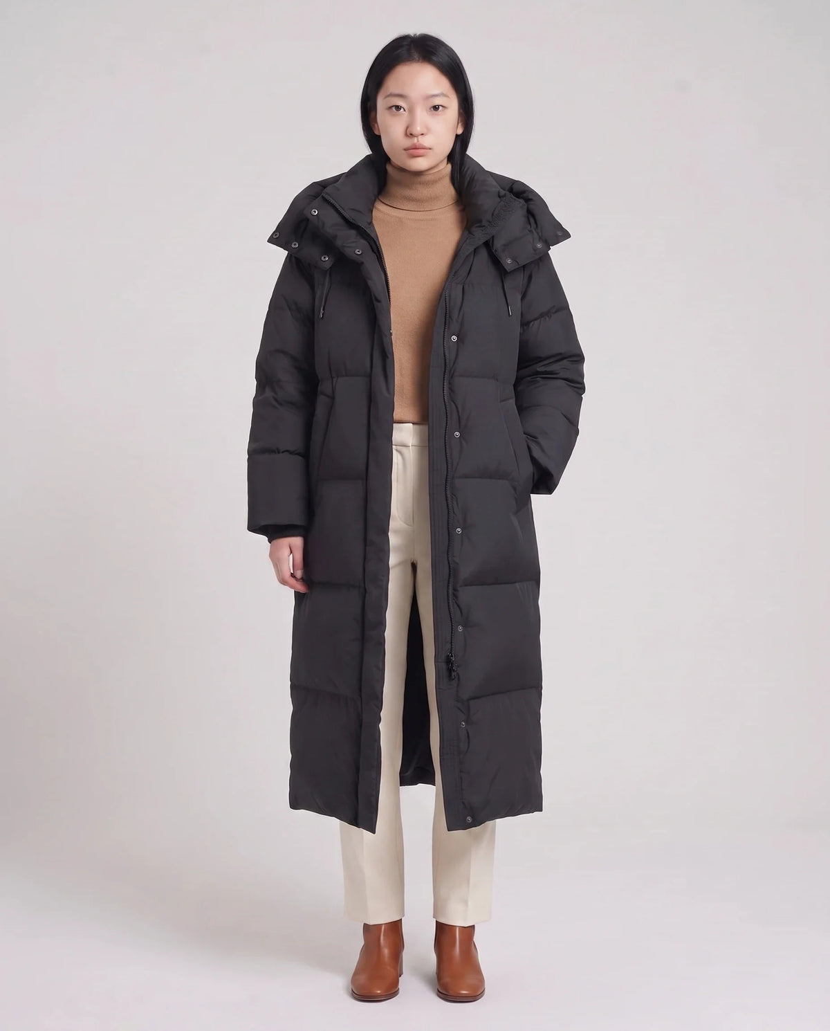 Doudoune maxi oversize à capuche et pressions