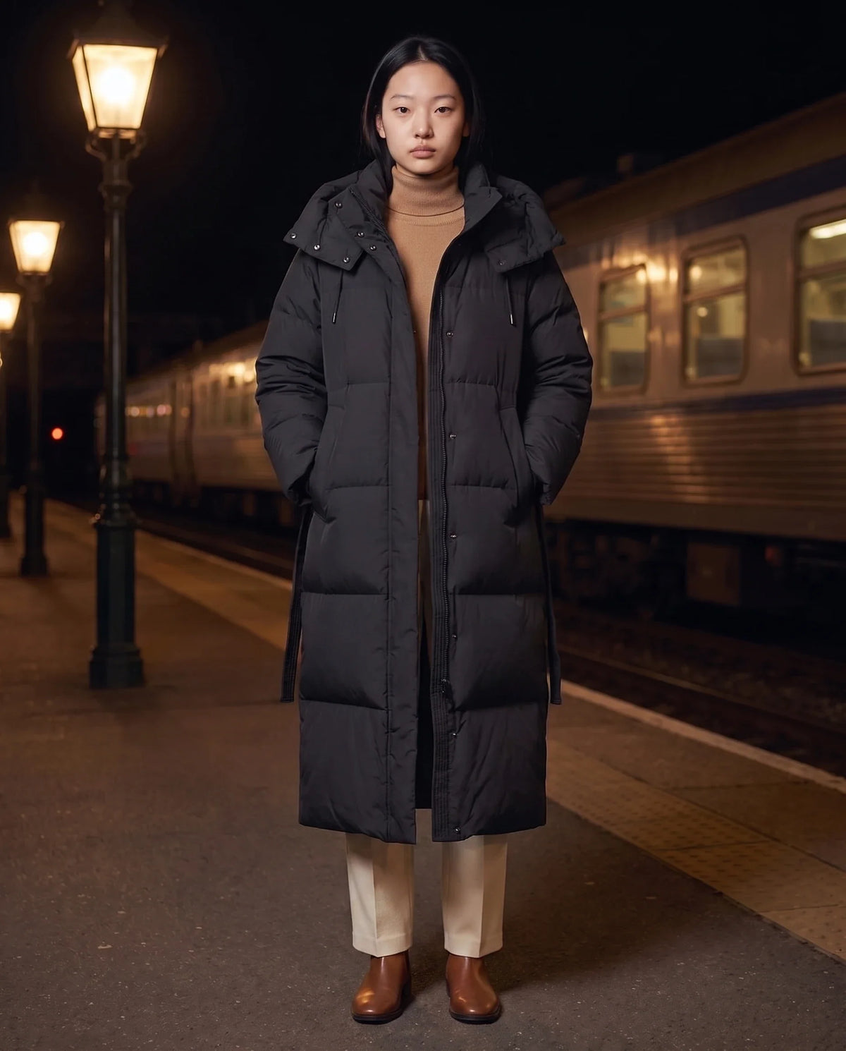 Doudoune maxi oversize à capuche et pressions
