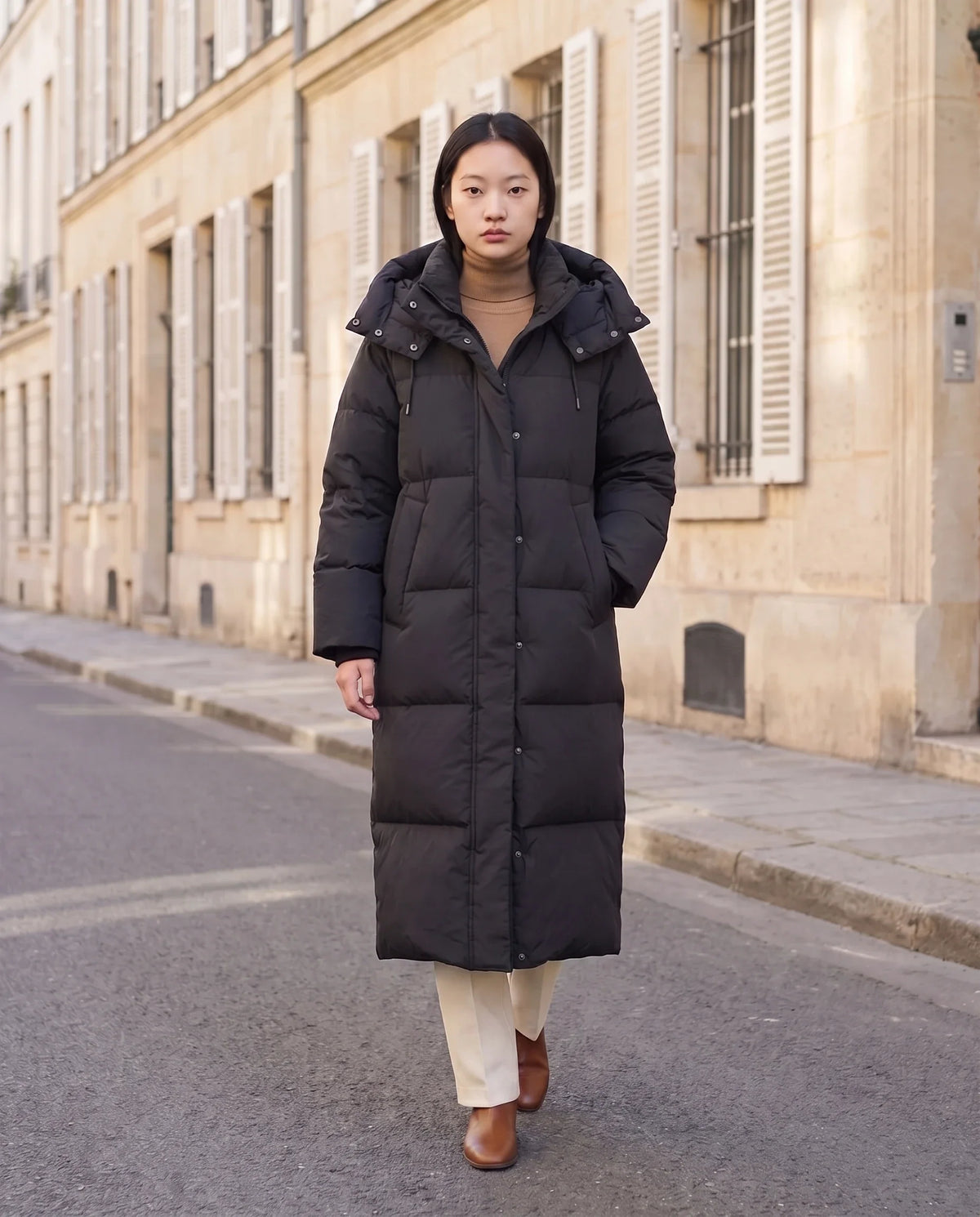 Doudoune maxi oversize à capuche et pressions