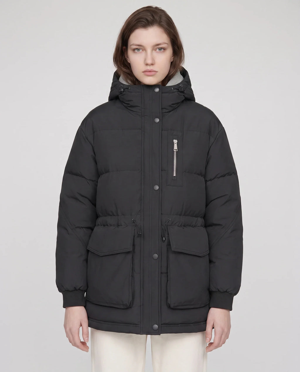 Doudoune mi-longue façon parka à poches plaquées
