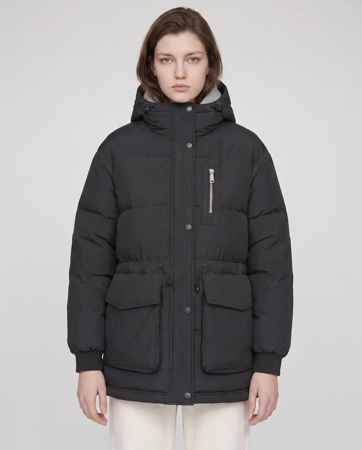 Doudoune mi-longue façon parka à poches plaquées