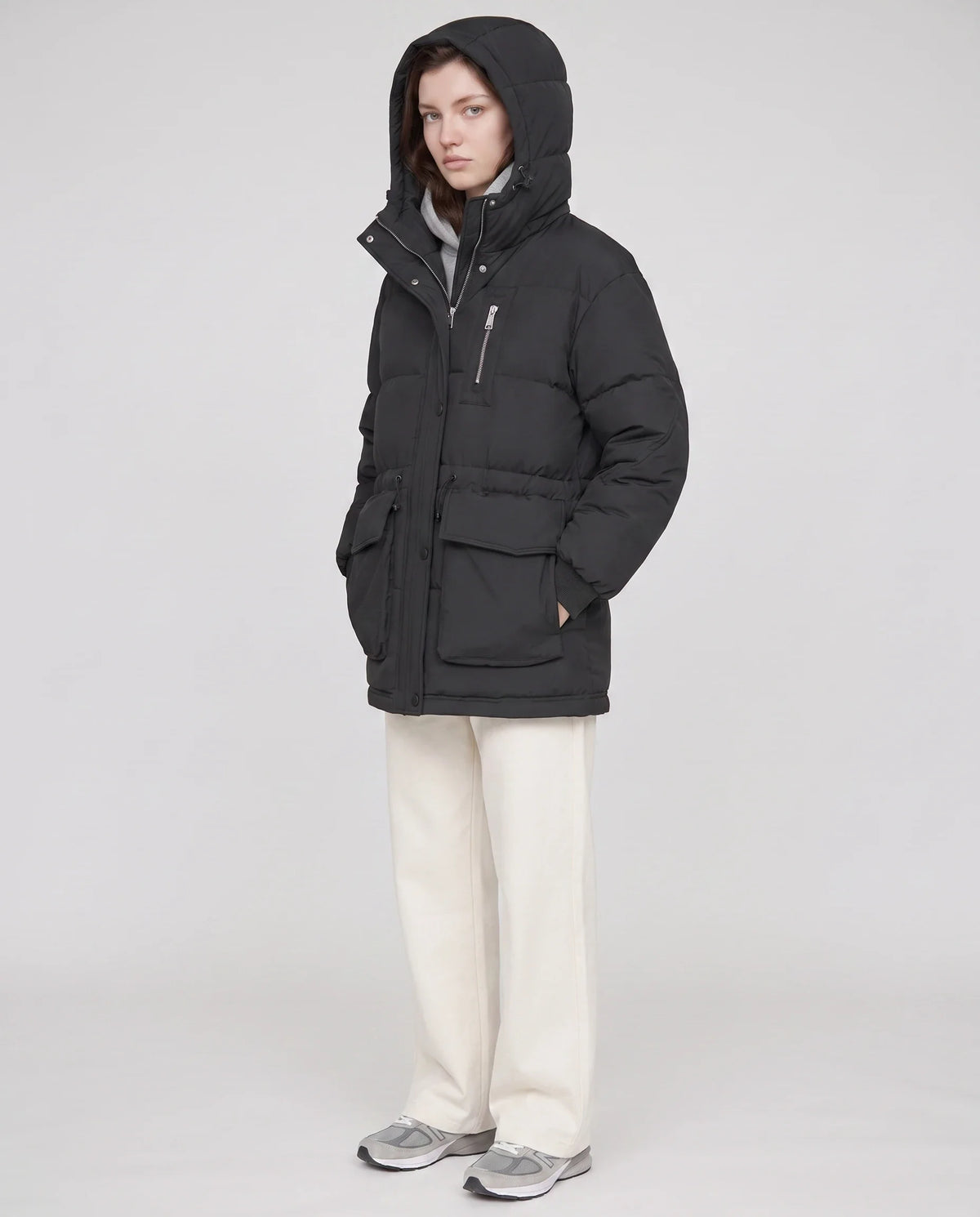 Doudoune mi-longue façon parka à poches plaquées