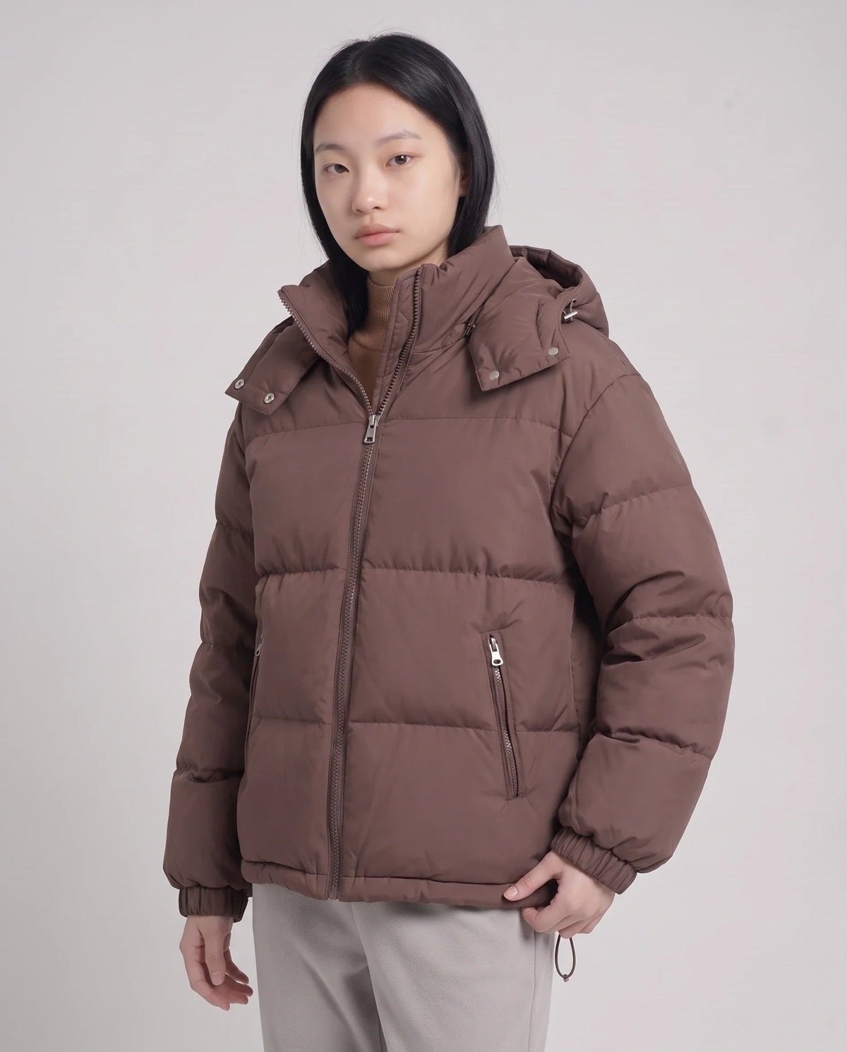 Doudoune courte oversize à capuche amovible