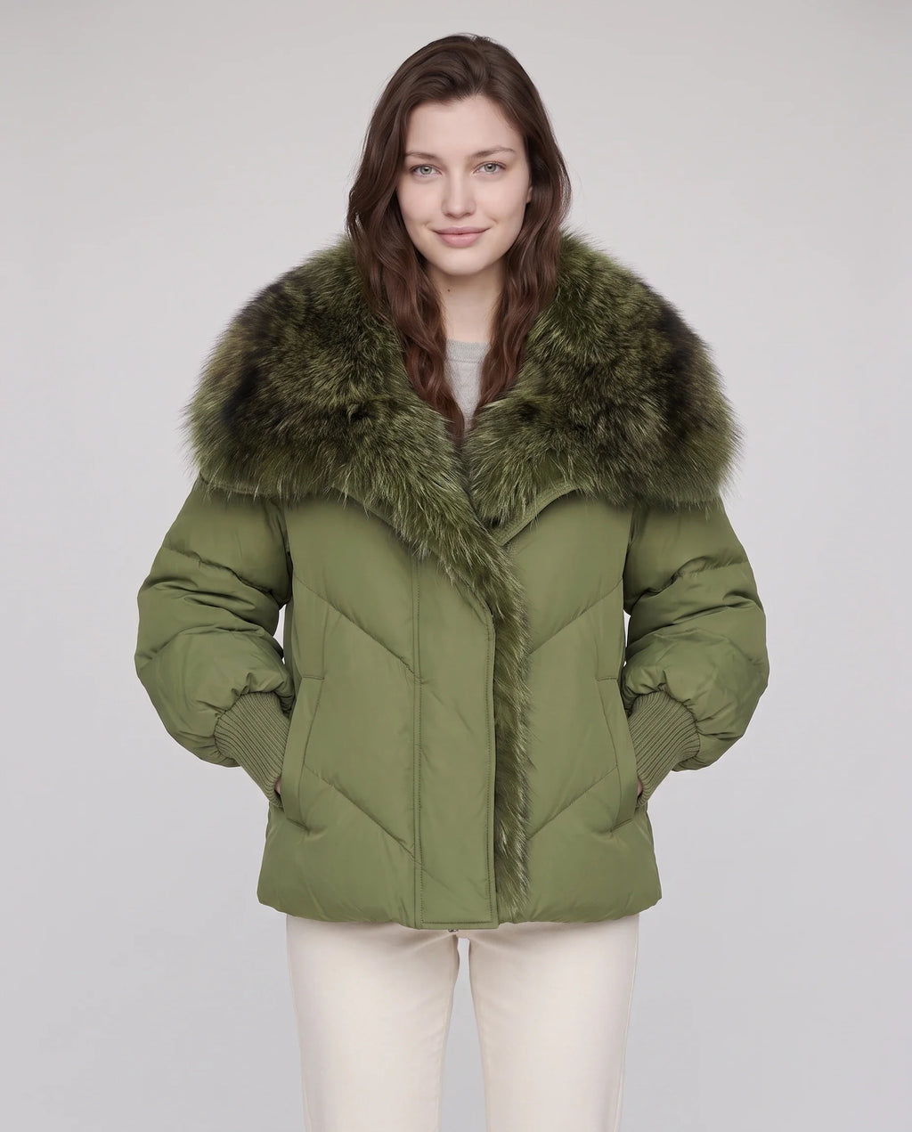 Doudoune oversize à col châle fausse fourrure