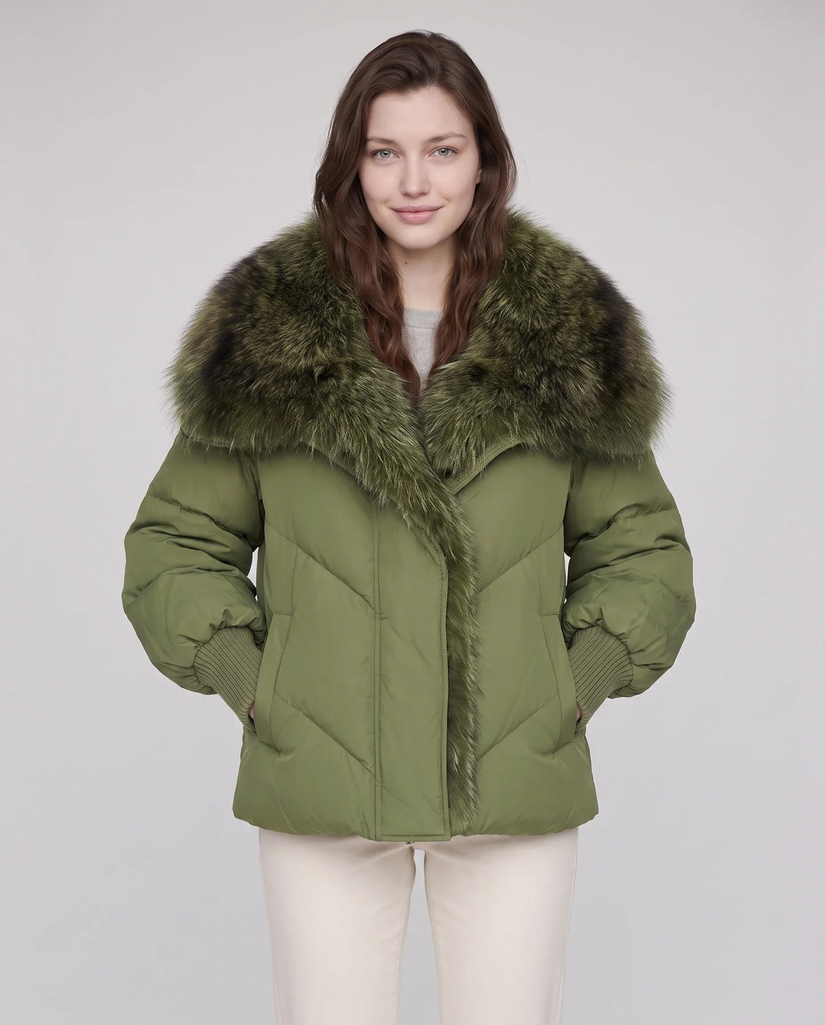 Doudoune oversize à col châle fausse fourrure