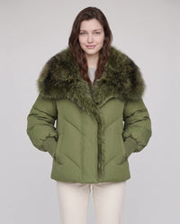 Doudoune oversize à col châle fausse fourrure