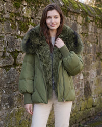 Doudoune oversize à col châle fausse fourrure