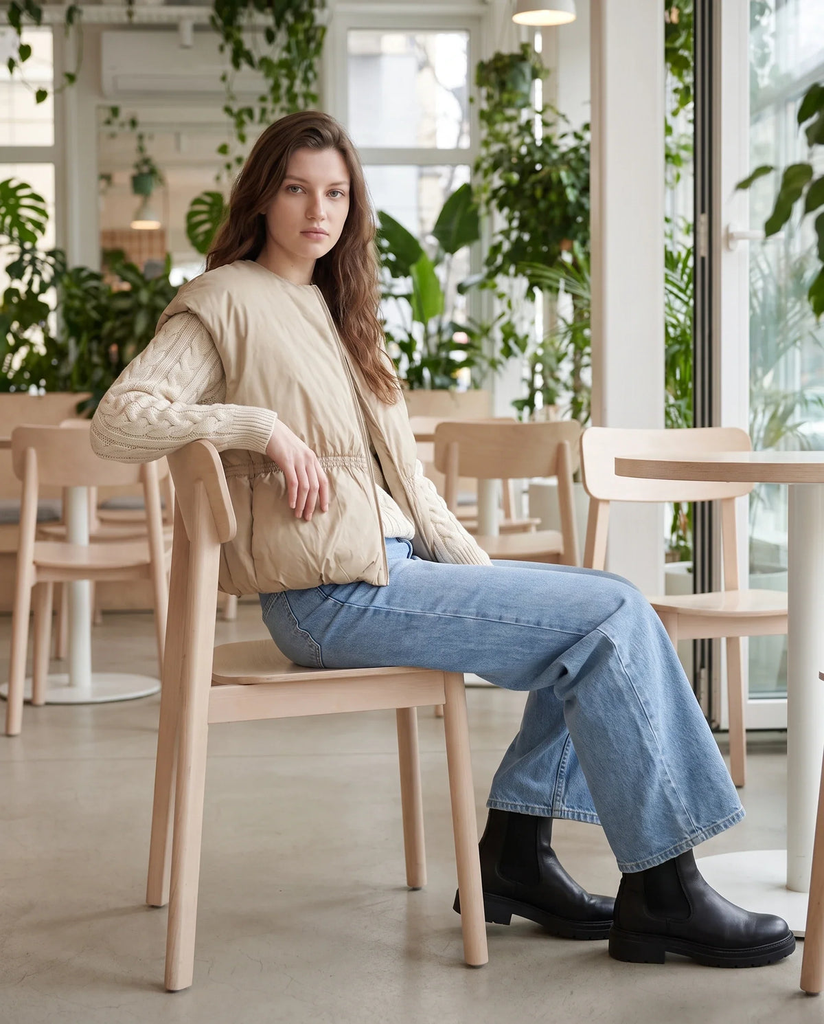 Doudoune sans manches cocon à col rond