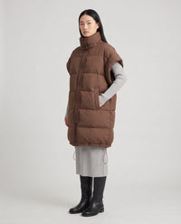 Doudoune sans manches longue oversize à patte plissée