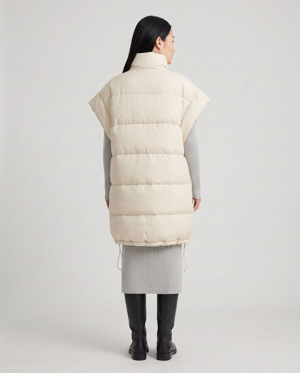 Doudoune sans manches longue oversize à patte plissée