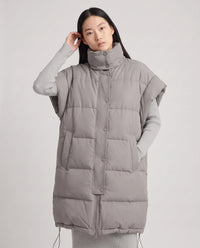 Doudoune sans manches longue oversize à patte plissée