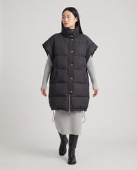 Doudoune sans manches longue oversize à patte plissée