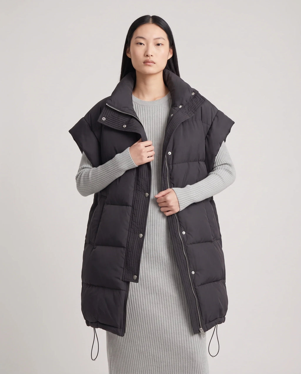 Doudoune sans manches longue oversize à patte plissée