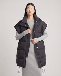 Doudoune sans manches longue oversize à patte plissée