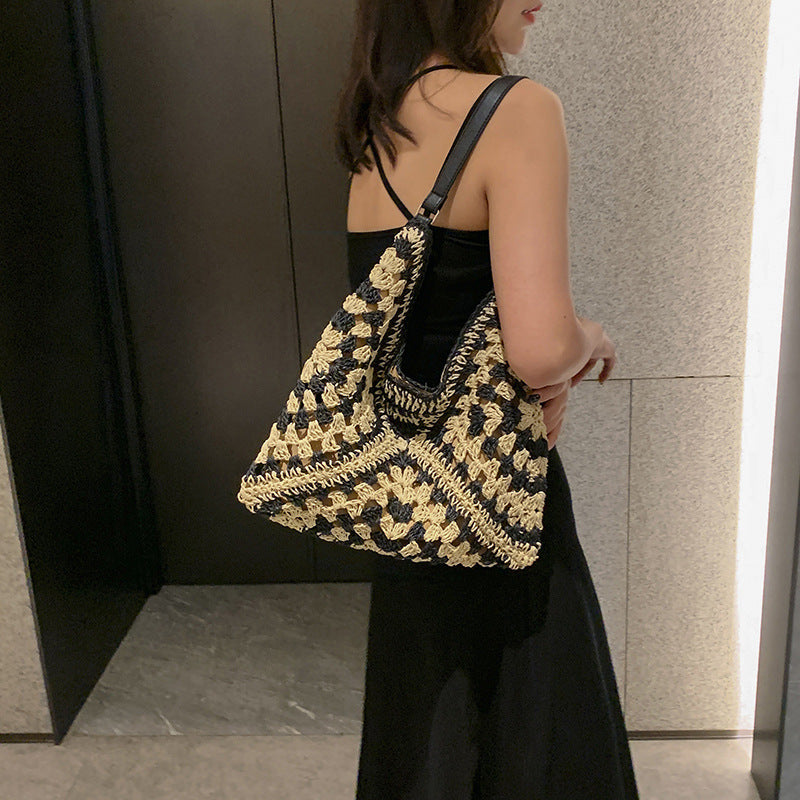 Sac cabas en paille à fermeture magnétique