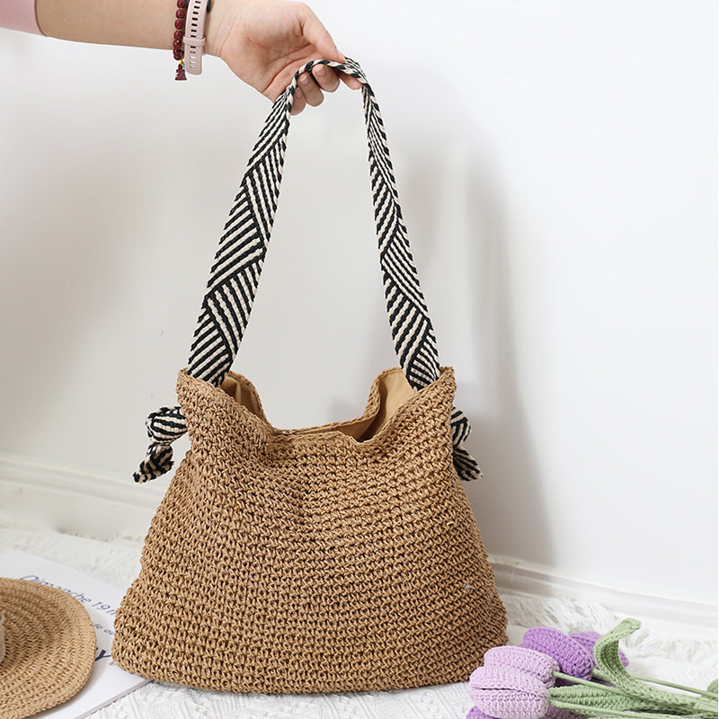 Sac en paille à anse en corde tressée bicolore