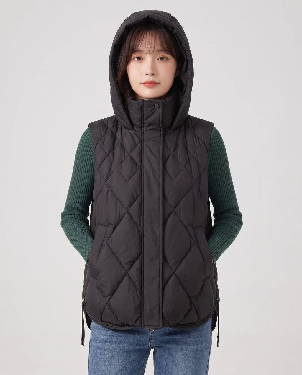 Gilet sans manches à capuche matelassé