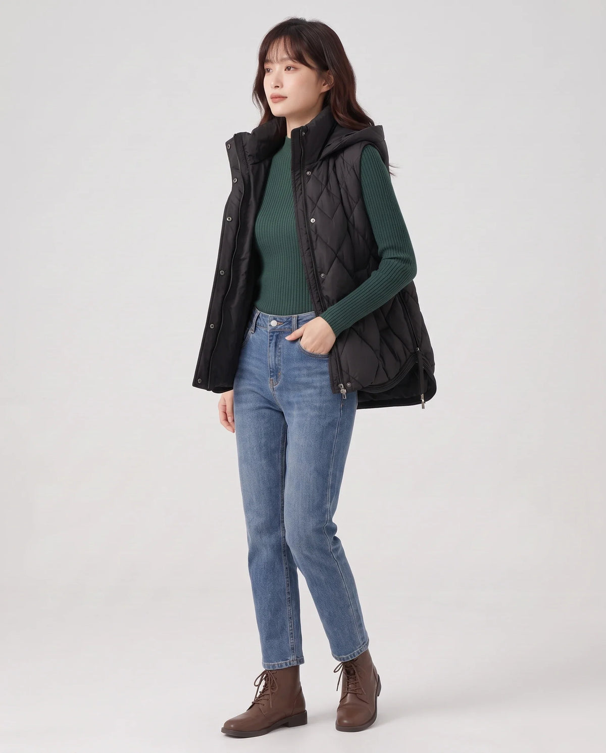 Gilet sans manches à capuche matelassé