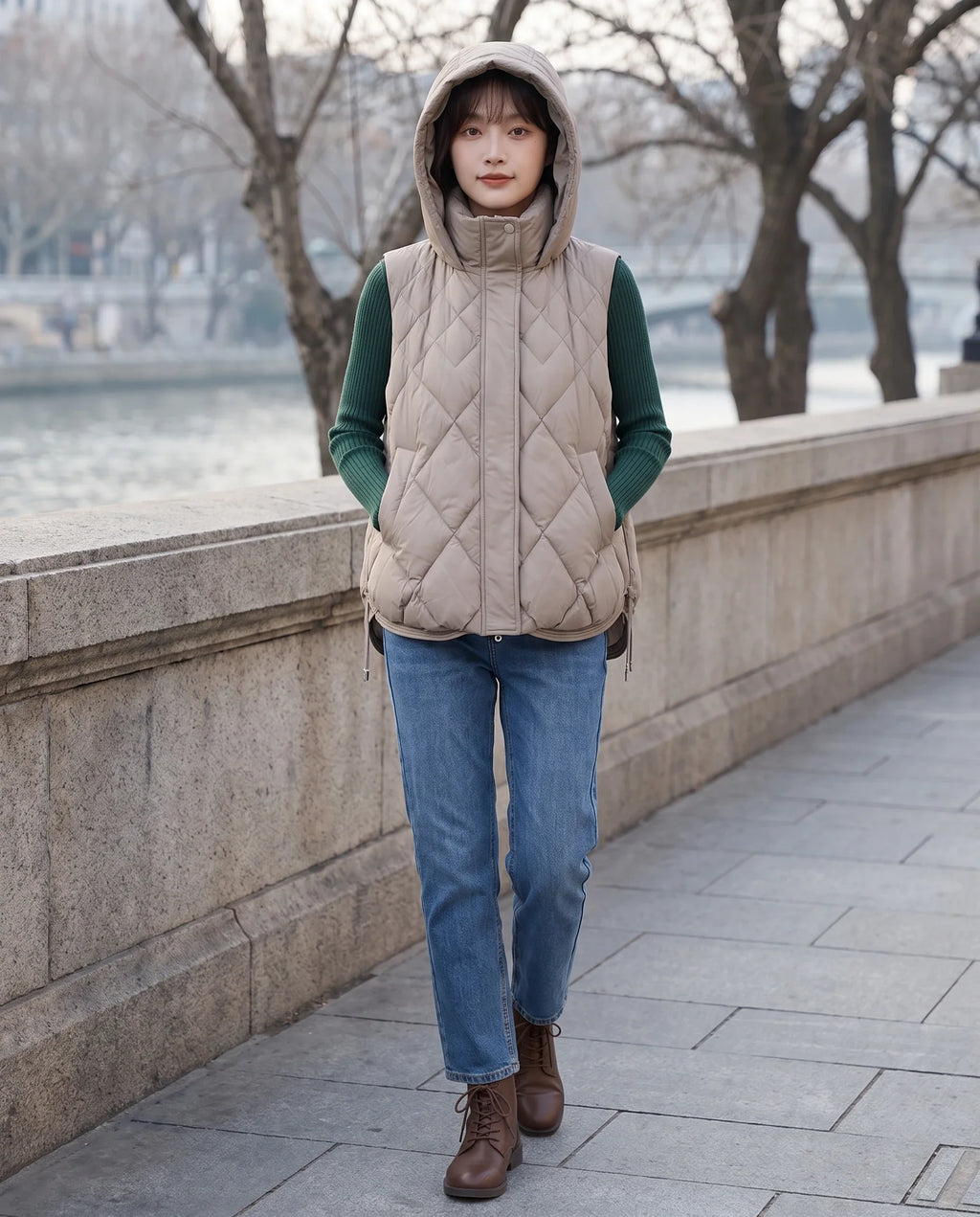 Gilet sans manches à capuche matelassé