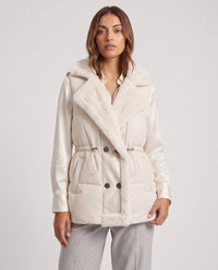 Gilet sans manches à col fausse fourrure