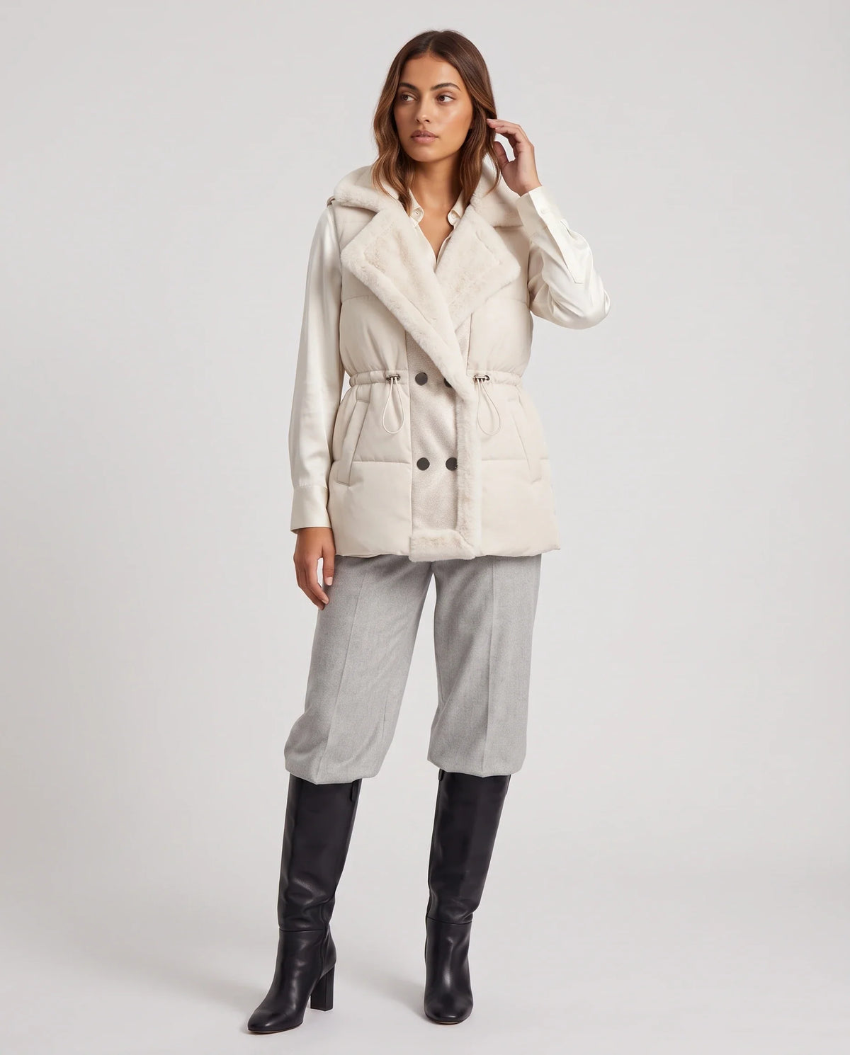 Gilet sans manches à col fausse fourrure