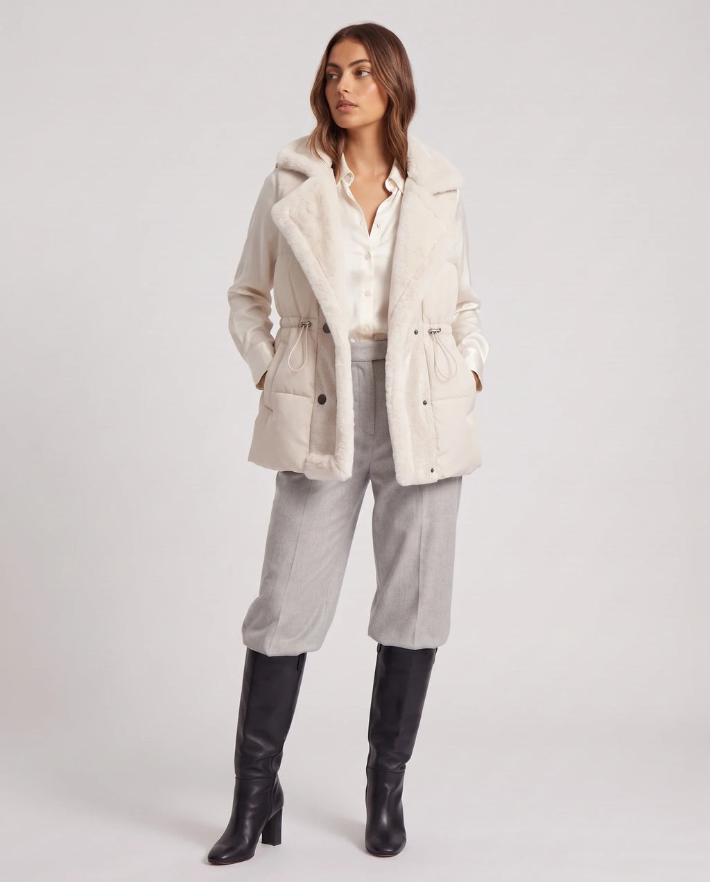 Gilet sans manches à col fausse fourrure