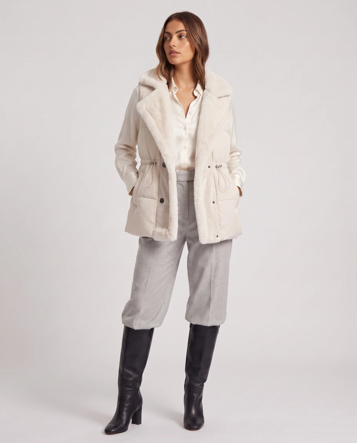Gilet sans manches à col fausse fourrure