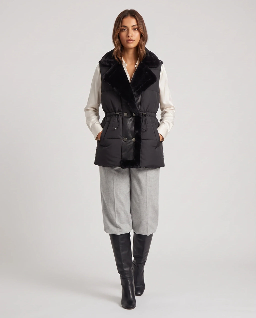 Gilet sans manches à col fausse fourrure