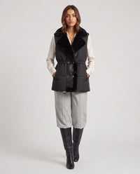 Gilet sans manches à col fausse fourrure