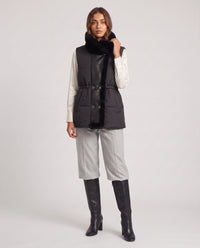 Gilet sans manches à col fausse fourrure
