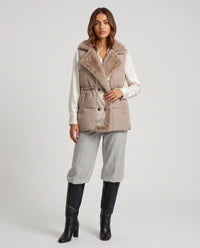 Gilet sans manches à col fausse fourrure