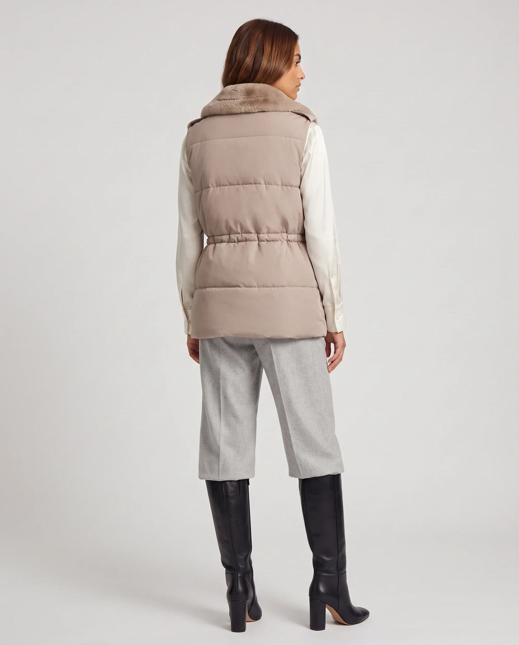 Gilet sans manches à col fausse fourrure