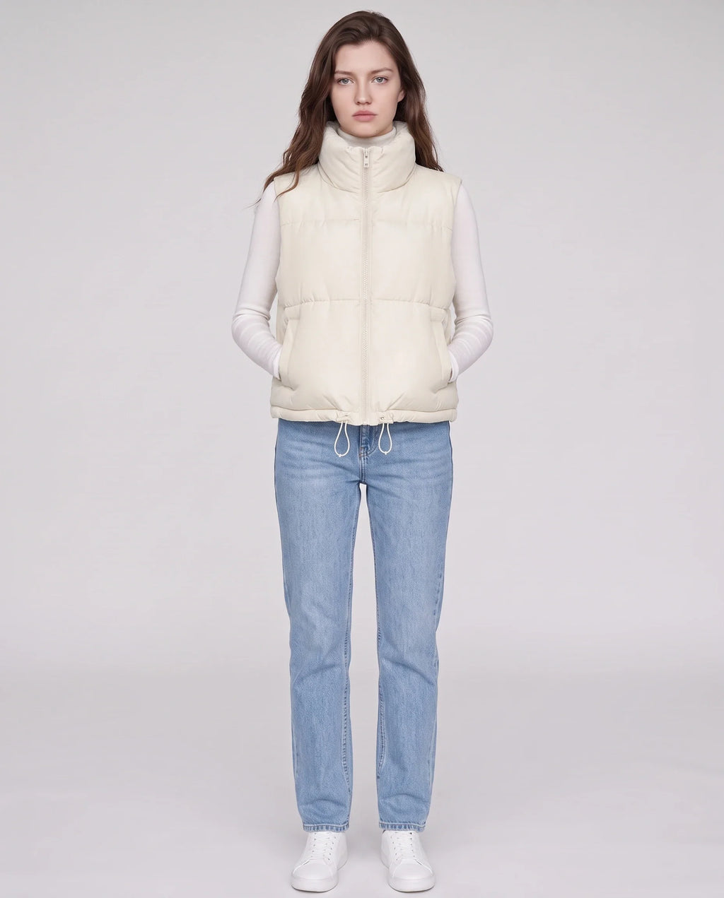 Gilet matelassé cropped à ourlet à cordon