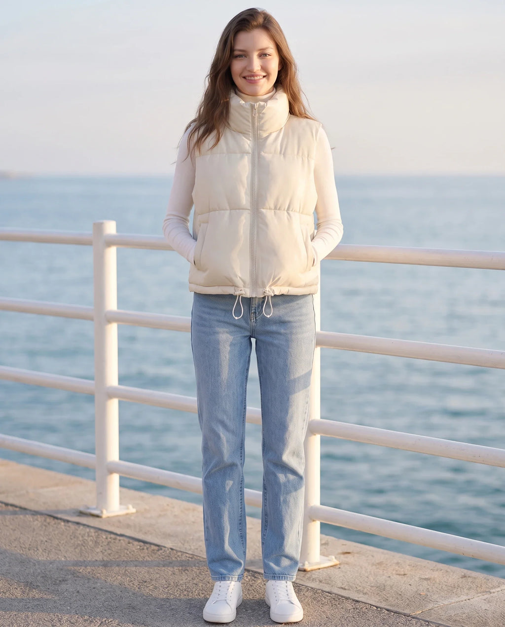 Gilet matelassé cropped à ourlet à cordon