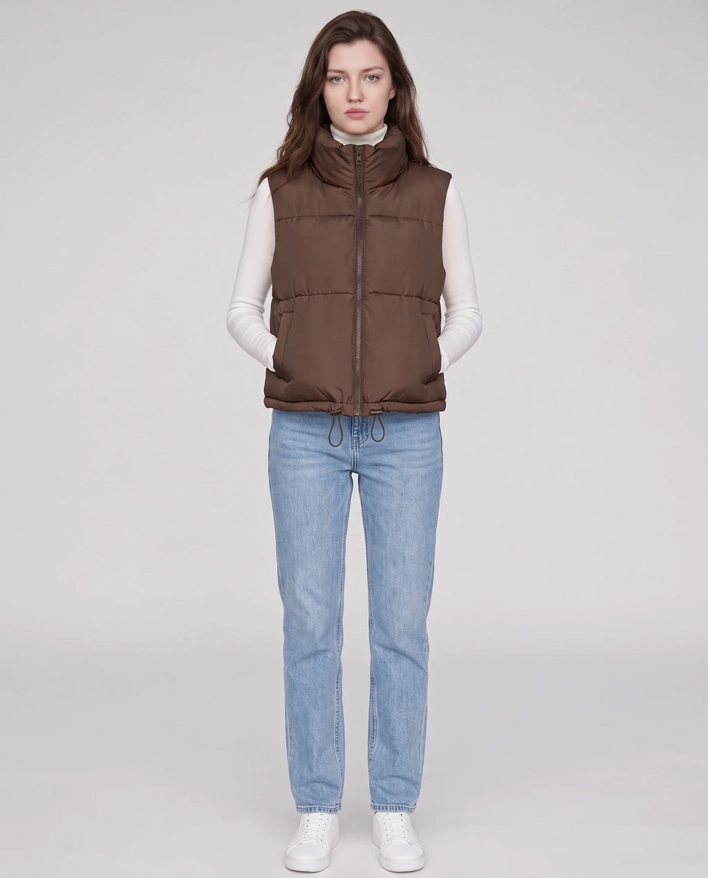 Gilet matelassé cropped à ourlet à cordon