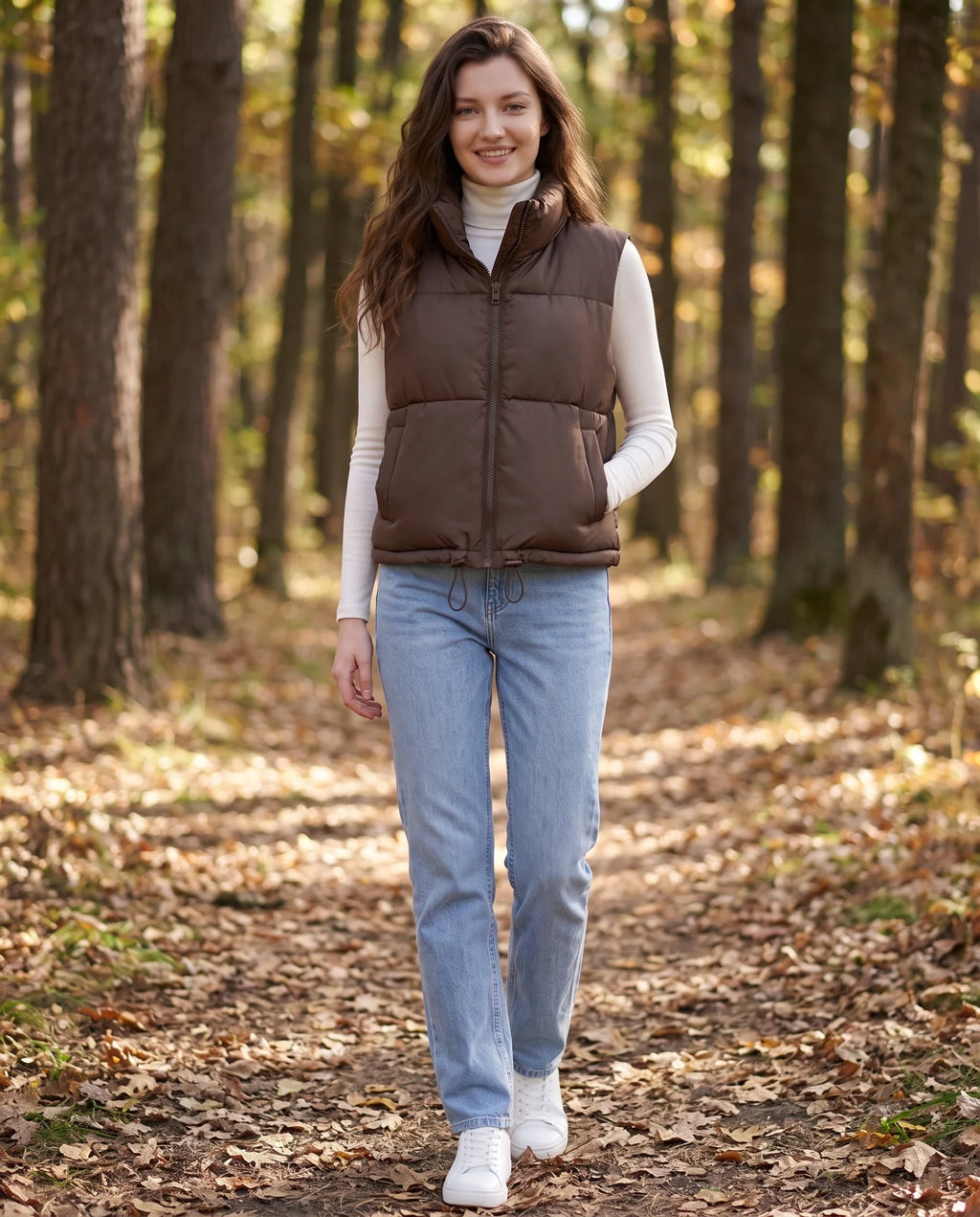 Gilet matelassé cropped à ourlet à cordon