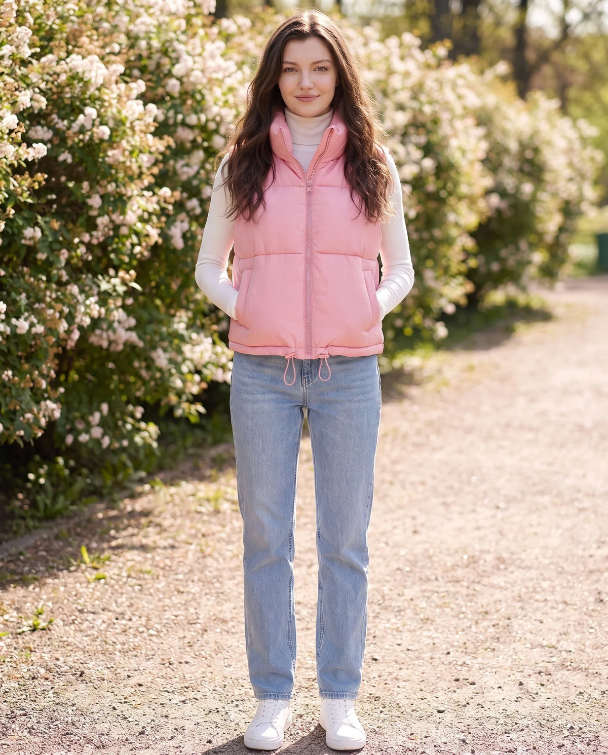 Gilet matelassé cropped à ourlet à cordon