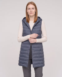 Gilet long sans manches matelassé à capuche