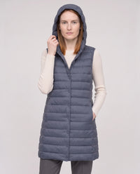 Gilet long sans manches matelassé à capuche
