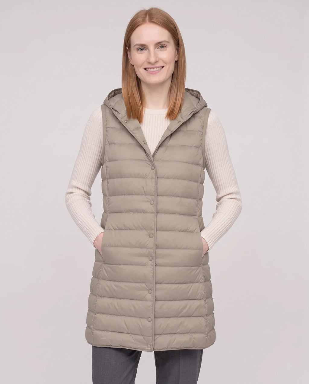 Gilet long sans manches matelassé à capuche