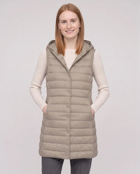 Gilet long sans manches matelassé à capuche
