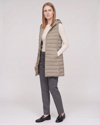 Gilet long sans manches matelassé à capuche