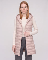 Gilet long sans manches matelassé à capuche