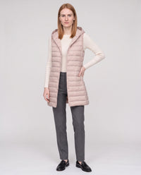 Gilet long sans manches matelassé à capuche
