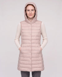 Gilet long sans manches matelassé à capuche